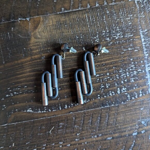 Vintage Metal Dangle Drop Earrings Industrial Avant Garde Grunge - Picture 4 of 6